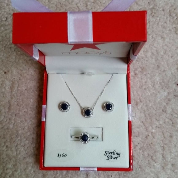 Sapphire and White Topaz Sterling Silver Set - Picture 2 of 3